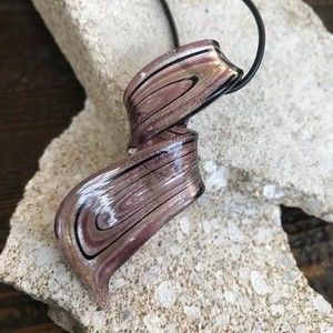 MURANO Lampwork Glass Necklace Rose Silver Swirl NEW! 35A1